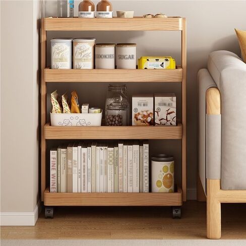 Wood 4-Layer Rolling Book Cart with Wheels Slim Storage Trolley Snack Cart Floor-Standing Rack for Bedroom Living Room,Living Room in Saudi Arabia