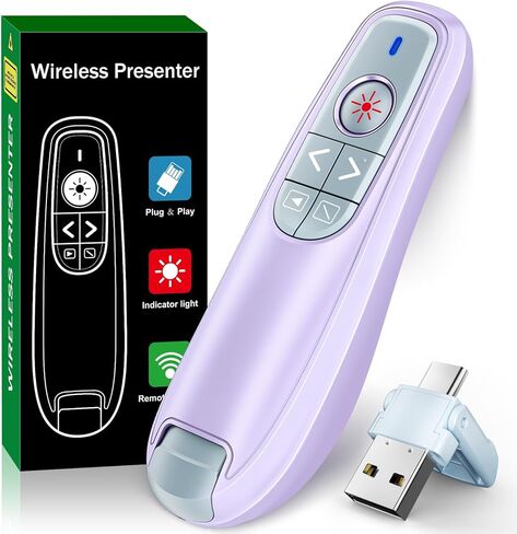 2-in-1 USB Type C Presentation Clicker, Wireless Presentation Clicker PowerPoint Presenter Remote with Volume Control, Powerpoint Clicker with Slide Advancer for Computer/Laptop/Mac,Pink in Kuwait