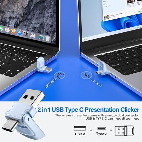 2-in-1 USB Type C Presentation Clicker, Wireless Presentation Clicker PowerPoint Presenter Remote with Volume Control, Powerpoint Clicker with Slide Advancer for Computer/Laptop/Mac,Pink in Kuwait