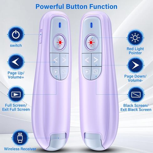 2-in-1 USB Type C Presentation Clicker, Wireless Presentation Clicker PowerPoint Presenter Remote with Volume Control, Powerpoint Clicker with Slide Advancer for Computer/Laptop/Mac,Pink in Kuwait