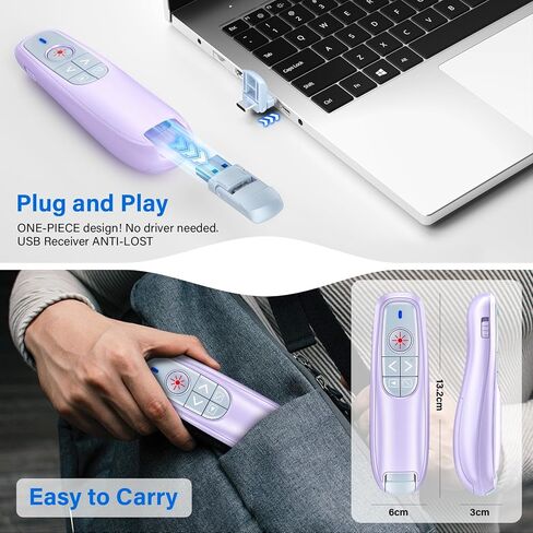 2-in-1 USB Type C Presentation Clicker, Wireless Presentation Clicker PowerPoint Presenter Remote with Volume Control, Powerpoint Clicker with Slide Advancer for Computer/Laptop/Mac,Pink in Kuwait