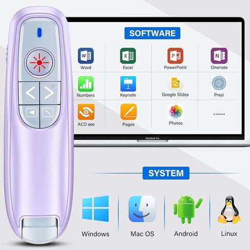 2-in-1 USB Type C Presentation Clicker, Wireless Presentation Clicker PowerPoint Presenter Remote with Volume Control, Powerpoint Clicker with Slide Advancer for Computer/Laptop/Mac,Pink in Kuwait