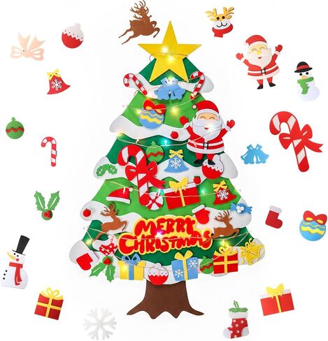 شجرة عيد الميلاد للأطفال الصغار، شجرة عيد الميلاد مثبتة على الحائط بطول 3.5 قدم مع 50 قطعة زينة، زينة عيد الميلاد الممتعة للأطفال، شجرة عطلة معلقة على الحائط للأطفال الصغار in Kuwait