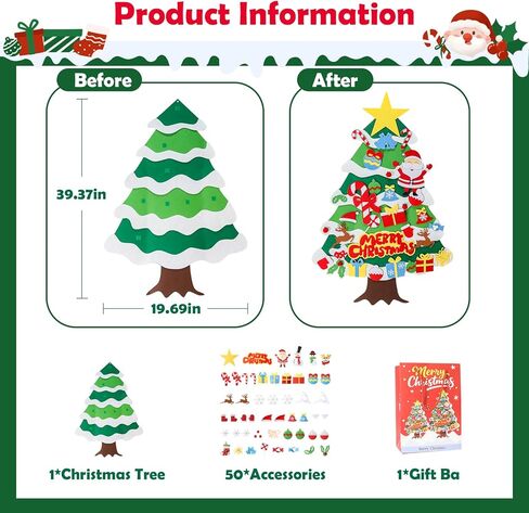 شجرة عيد الميلاد للأطفال الصغار، شجرة عيد الميلاد مثبتة على الحائط بطول 3.5 قدم مع 50 قطعة زينة، زينة عيد الميلاد الممتعة للأطفال، شجرة عطلة معلقة على الحائط للأطفال الصغار in Kuwait