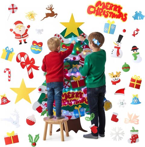 شجرة عيد الميلاد للأطفال الصغار، شجرة عيد الميلاد مثبتة على الحائط بطول 3.5 قدم مع 50 قطعة زينة، زينة عيد الميلاد الممتعة للأطفال، شجرة عطلة معلقة على الحائط للأطفال الصغار in Kuwait