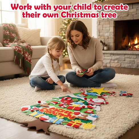 شجرة عيد الميلاد للأطفال الصغار، شجرة عيد الميلاد مثبتة على الحائط بطول 3.5 قدم مع 50 قطعة زينة، زينة عيد الميلاد الممتعة للأطفال، شجرة عطلة معلقة على الحائط للأطفال الصغار in Kuwait