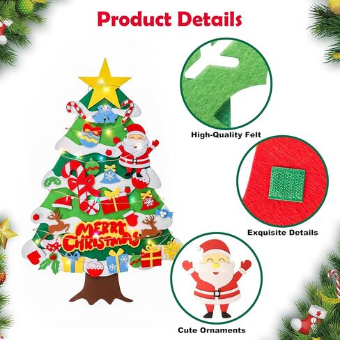 شجرة عيد الميلاد للأطفال الصغار، شجرة عيد الميلاد مثبتة على الحائط بطول 3.5 قدم مع 50 قطعة زينة، زينة عيد الميلاد الممتعة للأطفال، شجرة عطلة معلقة على الحائط للأطفال الصغار in Kuwait