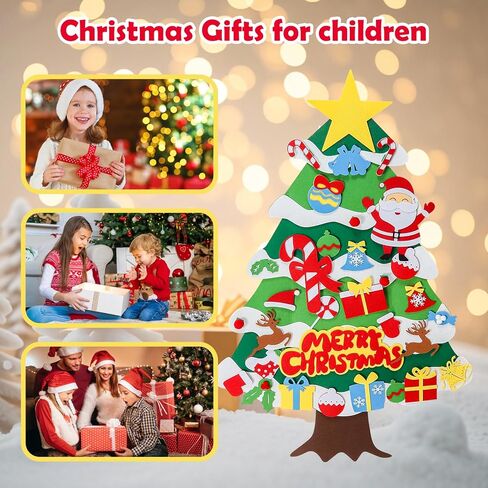 شجرة عيد الميلاد للأطفال الصغار، شجرة عيد الميلاد مثبتة على الحائط بطول 3.5 قدم مع 50 قطعة زينة، زينة عيد الميلاد الممتعة للأطفال، شجرة عطلة معلقة على الحائط للأطفال الصغار in Kuwait
