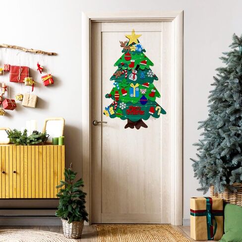 شعرت شجرة عيد الميلاد للأطفال، Festwarm 3.2ft DIY شجرة عيد الميلاد للأطفال الصغار الجدار شنقا، شجرة شعر مع 32 جهاز كمبيوتر شخصى الحلي زينة عيد الميلاد للأطفال in Kuwait