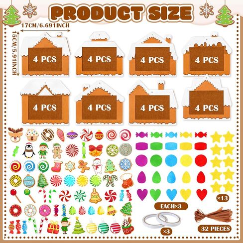 32 Sets Christmas DIY Photo Frame Ornaments Xmas Crafts Kits Gingerbread House Felt Picture Frame Decor Arts and Crafts for Xmas Party Supplies Home Decorations in Saudi Arabia