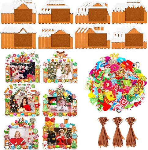 32 Sets Christmas DIY Photo Frame Ornaments Xmas Crafts Kits Gingerbread House Felt Picture Frame Decor Arts and Crafts for Xmas Party Supplies Home Decorations in Saudi Arabia