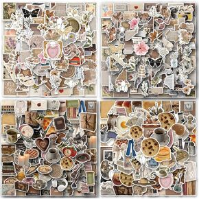 200Pcs Vintage Aesthetic Stickers, Cute Retro Journaling Scrapbooking Stickers Pack for Adult Women Teen Grils, Waterproof Vinyl Decals for Water Bottle Laptop Computer Phone Case in Saudi Arabia