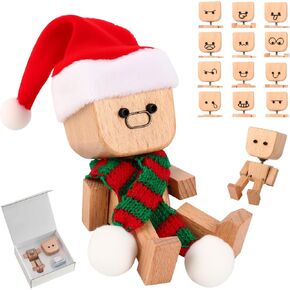 Shaking Wooden Man Figurine,12PCS Magnetic Changeable Faces, Handmade Shaking Feet Wooden Doll for Car Dashboard Decorations,Funny & Creative Christmas Desktop Office Desk Decor (A) in Kuwait