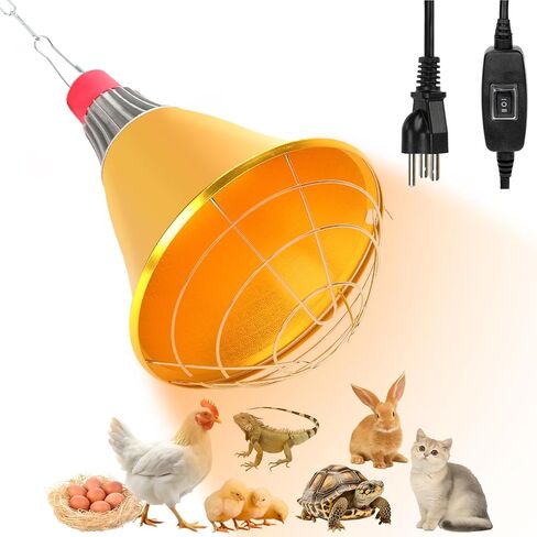 FHTONGE Waterproof Explosionproof Chicken Coop Heater Lamp 150W/300W Adjustable, Aluminum Chick Brooder Heating Light, Hanging Halogen Heated Lamp for Reptile Outdoor Rabbit Dog Cat Whelping Box in Kuwait