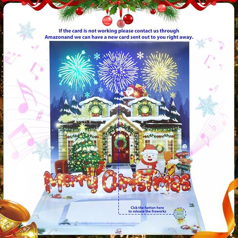 music Christmas blessing card with firework light and music, 3D pop-up Christmas card，Decorated House，music playing 'We Wish You a Merry Christmas' - accompaniment, impresses lovers (Blue) in Saudi Arabia