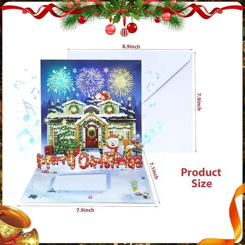 music Christmas blessing card with firework light and music, 3D pop-up Christmas card，Decorated House，music playing 'We Wish You a Merry Christmas' - accompaniment, impresses lovers (Blue) in Saudi Arabia