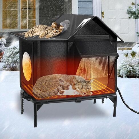Outdoor Cat House, Weatherproof Insulated Feral Cat Houses for Outdoor Cats, Safe Escape Door, Cat House for Outside, Out Door Stray Cat Shelter with Elevated Base, Cat Houses & Condos(Small) in Kuwait