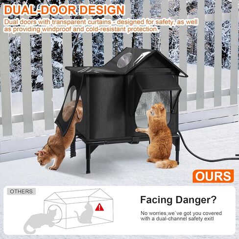 Outdoor Cat House, Weatherproof Insulated Feral Cat Houses for Outdoor Cats, Safe Escape Door, Cat House for Outside, Out Door Stray Cat Shelter with Elevated Base, Cat Houses & Condos(Small) in Kuwait