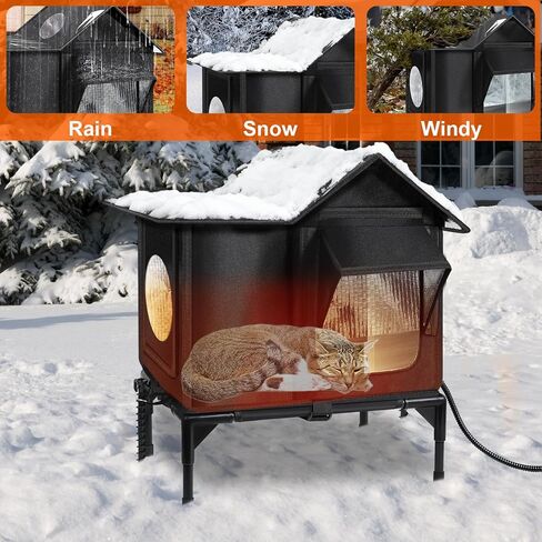 Outdoor Cat House, Weatherproof Insulated Feral Cat Houses for Outdoor Cats, Safe Escape Door, Cat House for Outside, Out Door Stray Cat Shelter with Elevated Base, Cat Houses & Condos(Small) in Kuwait