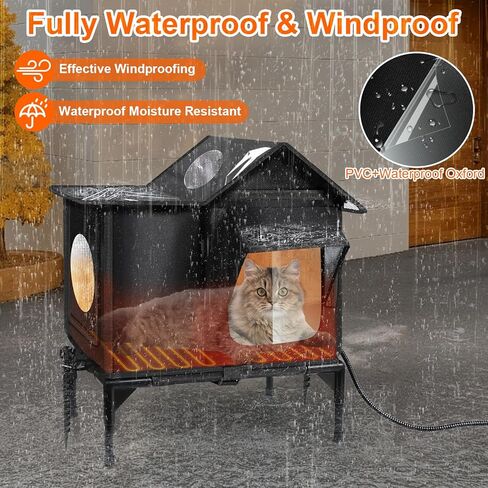 Outdoor Cat House, Weatherproof Insulated Feral Cat Houses for Outdoor Cats, Safe Escape Door, Cat House for Outside, Out Door Stray Cat Shelter with Elevated Base, Cat Houses & Condos(Small) in Kuwait