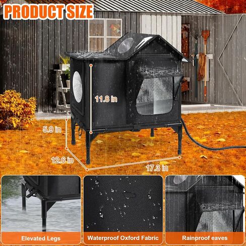 Outdoor Cat House, Weatherproof Insulated Feral Cat Houses for Outdoor Cats, Safe Escape Door, Cat House for Outside, Out Door Stray Cat Shelter with Elevated Base, Cat Houses & Condos(Small) in Kuwait