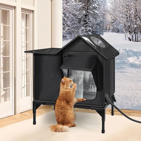 Outdoor Cat House, Weatherproof Insulated Feral Cat Houses for Outdoor Cats, Safe Escape Door, Cat House for Outside, Out Door Stray Cat Shelter with Elevated Base, Cat Houses & Condos(Small) in Kuwait