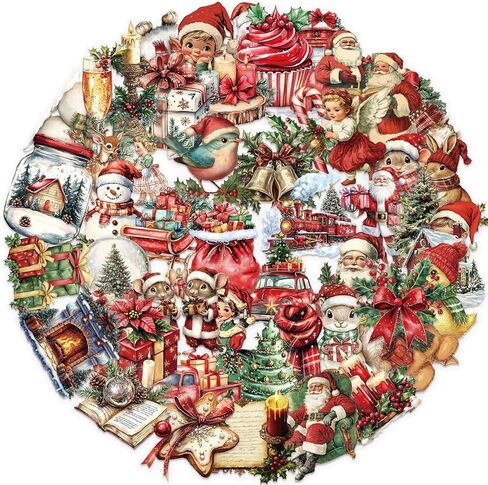 50pcs الحيوانات الأليفة شفافة خمر ملصقات عيد الميلاد للأطفال عطلة الزينة الهدايا اللوازم ملصق للمراهقين البالغين، لطيف الكرتون الشتاء ثلج سانتا كلوز صفقات لسكرابوكينغ، يوميات، مخطط in Kuwait