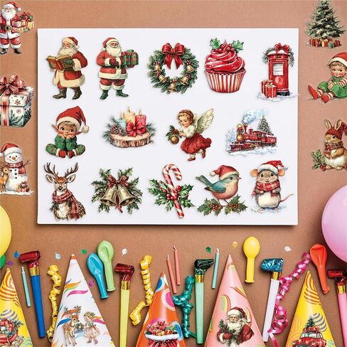 50pcs الحيوانات الأليفة شفافة خمر ملصقات عيد الميلاد للأطفال عطلة الزينة الهدايا اللوازم ملصق للمراهقين البالغين، لطيف الكرتون الشتاء ثلج سانتا كلوز صفقات لسكرابوكينغ، يوميات، مخطط in Kuwait