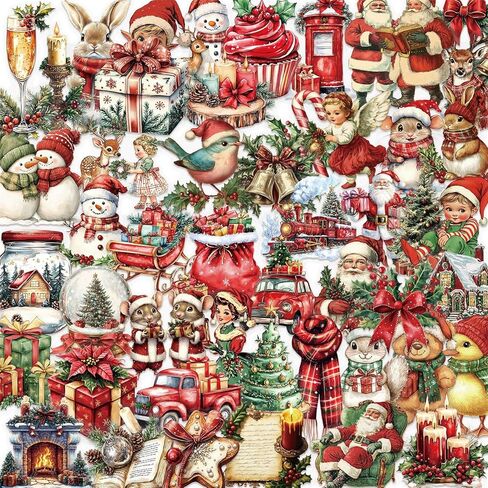 50pcs الحيوانات الأليفة شفافة خمر ملصقات عيد الميلاد للأطفال عطلة الزينة الهدايا اللوازم ملصق للمراهقين البالغين، لطيف الكرتون الشتاء ثلج سانتا كلوز صفقات لسكرابوكينغ، يوميات، مخطط in Kuwait