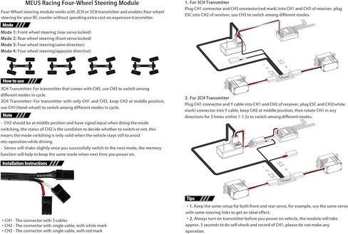 MEUS Racing 4WS Four-Wheel Steering Control Line Upgrades with Control Board and Servo Control Lines, Suitable for 4WS RC Crawler Car SCX10, TRX4, SCX24 TRX4M etc. in Kuwait