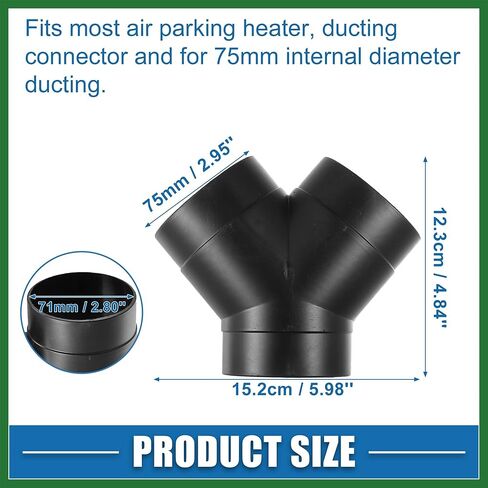 Motoforti Y Piece Duct Air Duct Connector مستقيم الهواء سخان الهواء موصل النجار الأنابيب 2.95 بوصة 75 مم OD أسود (مجموعة من 2) طويل الأمد in Kuwait