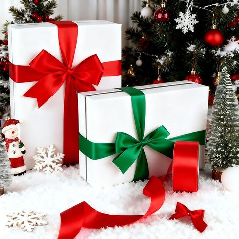 شريط عيد الميلاد 1 بوصة لتغليف الهدايا، 25 ياردة شريط ساتان مزدوج الوجه لباقة زهور شجرة عيد الميلاد DIY فيونكات شعر زهور أبدية، زينة عيد الحب وحفلات الزفاف وعيد الميلاد in Kuwait