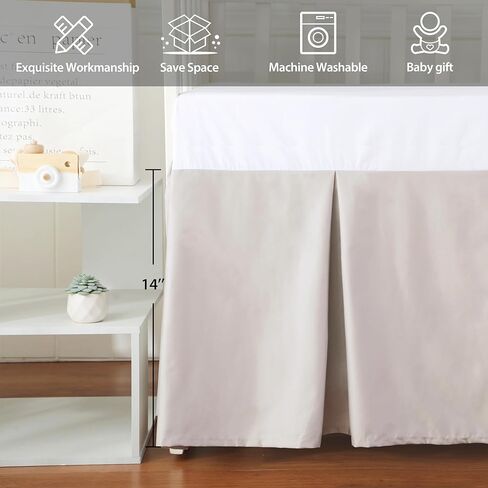 تنورة سرير أطفال مكشكشة من الغبار، 100% من القطن المصري بعدد 400 خيط، تنورة سرير أطفال ناعمة قابلة للتنفس للأطفال والأولاد والبنات، مقاس 52 بوصة × 28 بوصة مع تنورة سرير أطفال مقاس 14 بوصة مقاومة للبهتان (أبيض سادة) in Kuwait