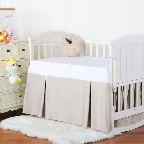 تنورة سرير أطفال مكشكشة من الغبار، 100% من القطن المصري بعدد 400 خيط، تنورة سرير أطفال ناعمة قابلة للتنفس للأطفال والأولاد والبنات، مقاس 52 بوصة × 28 بوصة مع تنورة سرير أطفال مقاس 14 بوصة مقاومة للبهتان (أبيض سادة) in Kuwait