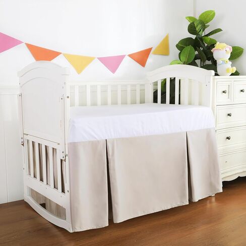 تنورة سرير أطفال مكشكشة من الغبار، 100% من القطن المصري بعدد 400 خيط، تنورة سرير أطفال ناعمة قابلة للتنفس للأطفال والأولاد والبنات، مقاس 52 بوصة × 28 بوصة مع تنورة سرير أطفال مقاس 14 بوصة مقاومة للبهتان (أبيض سادة) in Kuwait