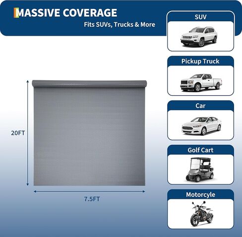 7.5x20 ft Garage Floor Mat, 2.8 mm Thickened Non-Slip PVC Gara-ge Ma-t Roll, Diamond Plate Floor Protector Ma-t with 33 ft Tapes for Gara-ge, Under Car Parking Ma-t for SUVs, Trucks in Kuwait