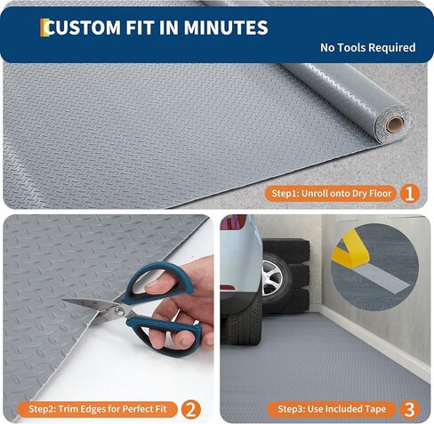 7.5x20 ft Garage Floor Mat, 2.8 mm Thickened Non-Slip PVC Gara-ge Ma-t Roll, Diamond Plate Floor Protector Ma-t with 33 ft Tapes for Gara-ge, Under Car Parking Ma-t for SUVs, Trucks in Kuwait