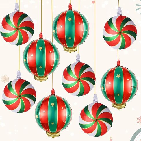 Christmas Foil Balloons, 9PCS Xmas Round Candy Lollipop Foil Balloons and Christmas Hanging Ball Mylar Balloons, Red Green Gold Xmas Sweetland Decorations for New Year Candies Party Decor in Saudi Arabia
