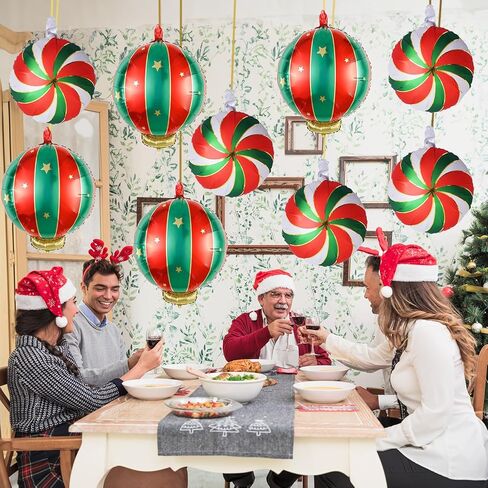 Christmas Foil Balloons, 9PCS Xmas Round Candy Lollipop Foil Balloons and Christmas Hanging Ball Mylar Balloons, Red Green Gold Xmas Sweetland Decorations for New Year Candies Party Decor in Saudi Arabia