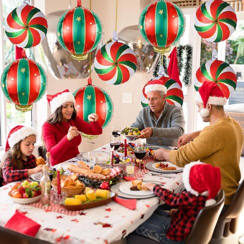 Christmas Foil Balloons, 9PCS Xmas Round Candy Lollipop Foil Balloons and Christmas Hanging Ball Mylar Balloons, Red Green Gold Xmas Sweetland Decorations for New Year Candies Party Decor in Saudi Arabia