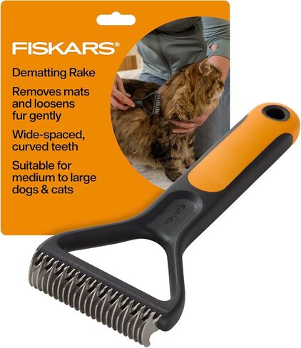 Fiskars Pet Massage Brush, Cat and Dog Brush, Flexible Silicone Bristles & SoftGrip™ Handle for Gentle Deshedding, 6.5", Orange/Black in Saudi Arabia