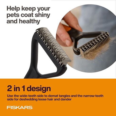 Fiskars Pet Massage Brush, Cat and Dog Brush, Flexible Silicone Bristles & SoftGrip™ Handle for Gentle Deshedding, 6.5", Orange/Black in Saudi Arabia