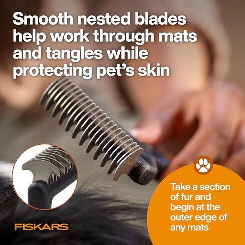Fiskars Pet Massage Brush, Cat and Dog Brush, Flexible Silicone Bristles & SoftGrip™ Handle for Gentle Deshedding, 6.5", Orange/Black in Saudi Arabia