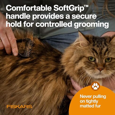 Fiskars Pet Massage Brush, Cat and Dog Brush, Flexible Silicone Bristles & SoftGrip™ Handle for Gentle Deshedding, 6.5", Orange/Black in Saudi Arabia