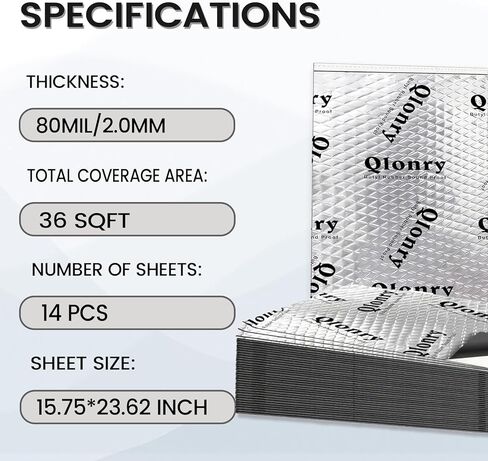 Upgrade Car Sound Deadening Mat, 7 Pcs 80mil (2mm) 18 sqft (1.68 sqm) Butyl Automotive Sound Deadener, Noise Insulation and Vibration Dampening Material with Silicone Raised Gloves in Kuwait