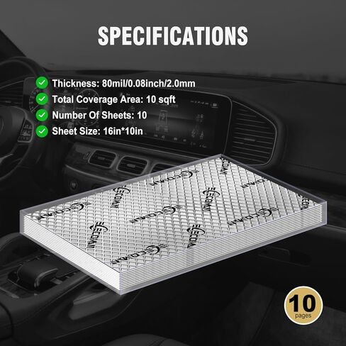 حصيرة عزل صوت السيارة - 80 مل 18 قدم مربع مادة عزل الصوت - بوتيل مميت صوت السيارات، عزل الضوضاء الصوتية وتخميد الاهتزاز in Kuwait