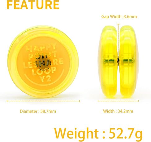 Happy Point Leshare Loop Y2 Professional Looping Yo-Yo - بلاستيك، أصفر شفاف مع غطاء مركزي أصفر، درجة المنافسة، يو يو للمبتدئين سريع الاستجابة لخدع 2A والمهارات الأساسية in Kuwait