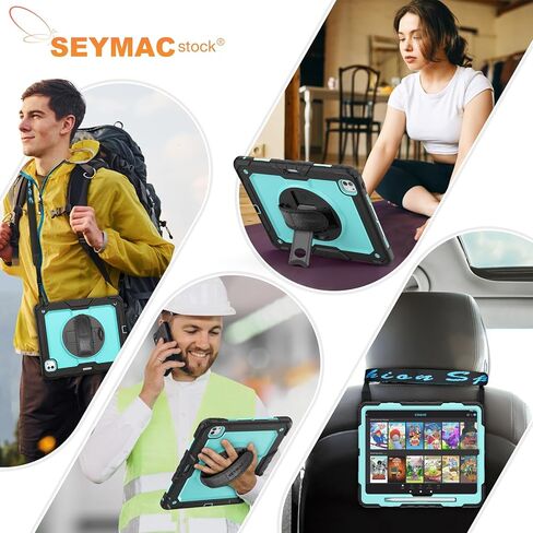SEYMAC stock Case for iPad Air 11 inch (M2) 2024 / Air 6th Generation Case, Shockproof Protective Case with Pencil Holder Screen Protector, 360° Rotate Stand Case with Hand/Shoulder Strap Case, Black in Kuwait