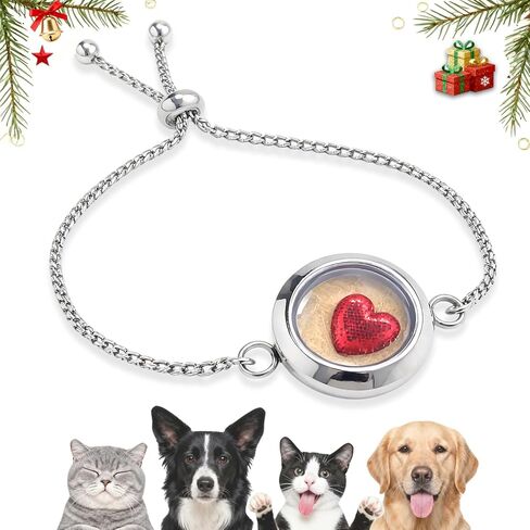 【NEW】 Pet Loss Sympathy Gift Can Hold Pet Hair, Adjustable Pet Memorial Bracelet, Pet Loss Gifts for Dogs Cats, Memorial Bottle for Pet Hair for Men Women Who Lost Pets-Brass Gold in Saudi Arabia