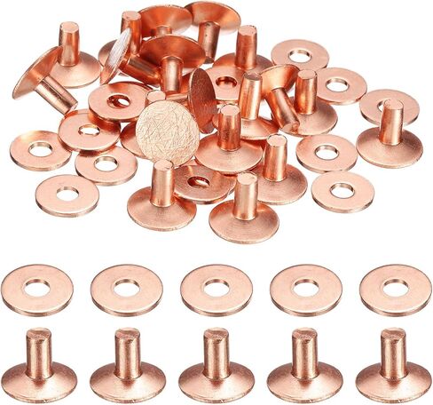 HARFINGTON 20 مجموعة من المسامير النحاسية وغسالات نتوءات 12 × 4 × 7 مم بلمسة نهائية مدملة من الجلد الصلب برشام تثبيت ترصيع للجلد DIY أحزمة يدوية ومحافظ الياقات، لون نحاسي in Kuwait